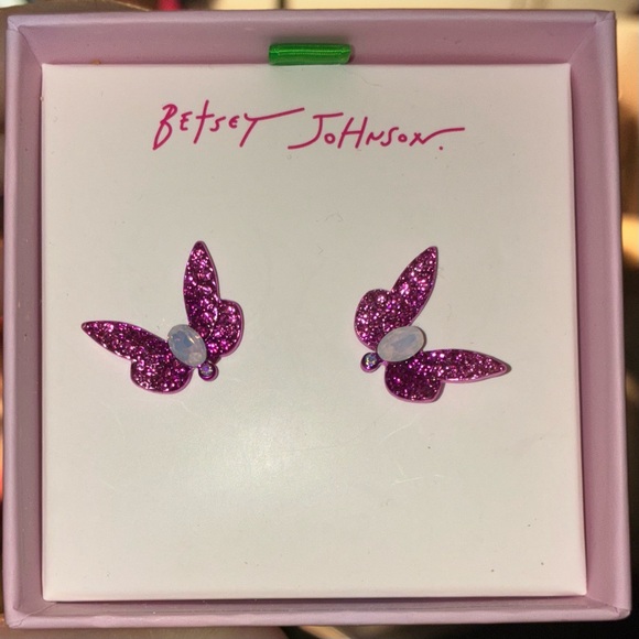 BETSEY JOHNSON Iridescent Aurora Borealis Crystal Center Butterfly Earrings NWT - Picture 2 of 5